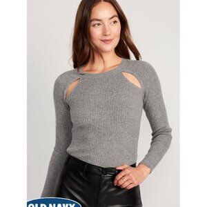Old Navy Bracelet-Sleeve Rib-Knit Cutwork Sweater Gray XL Petite